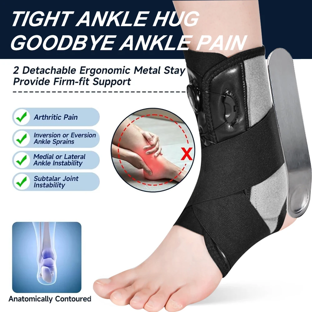 1PCS Heavy-Duty Ankle Brace with Aluminum Plates- Adjustable Lace-Up Support for Plantar Fasciitis-Stabilizing Brace for Running - Image 2